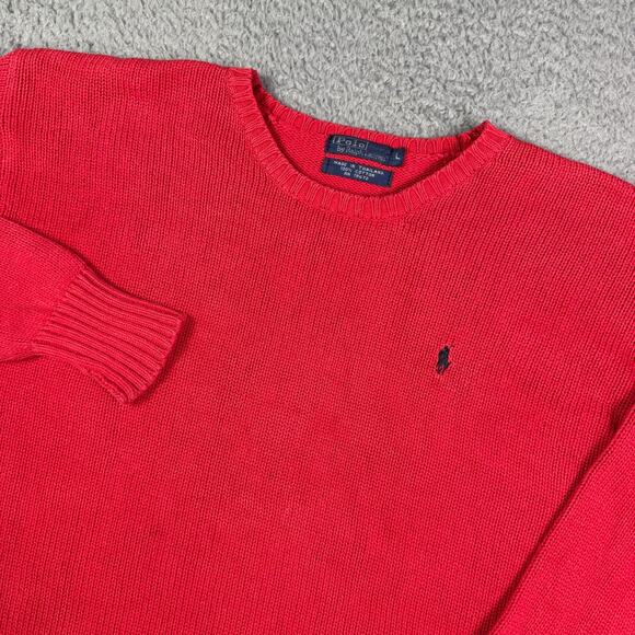 Vintage Polo Ralph Lauren Sweater Womens L Red Crew Neck Knit Pullover - Picture 1 of 9